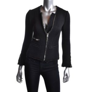 IRo  Distressed Black Fitted Blazer Sweater Jacket